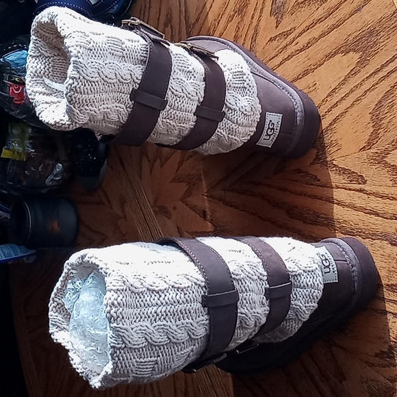 Ugg sweater knit roll down buckle high boots leather LIKE NEW UGG AUSTRALIA - Picture 3 of 7